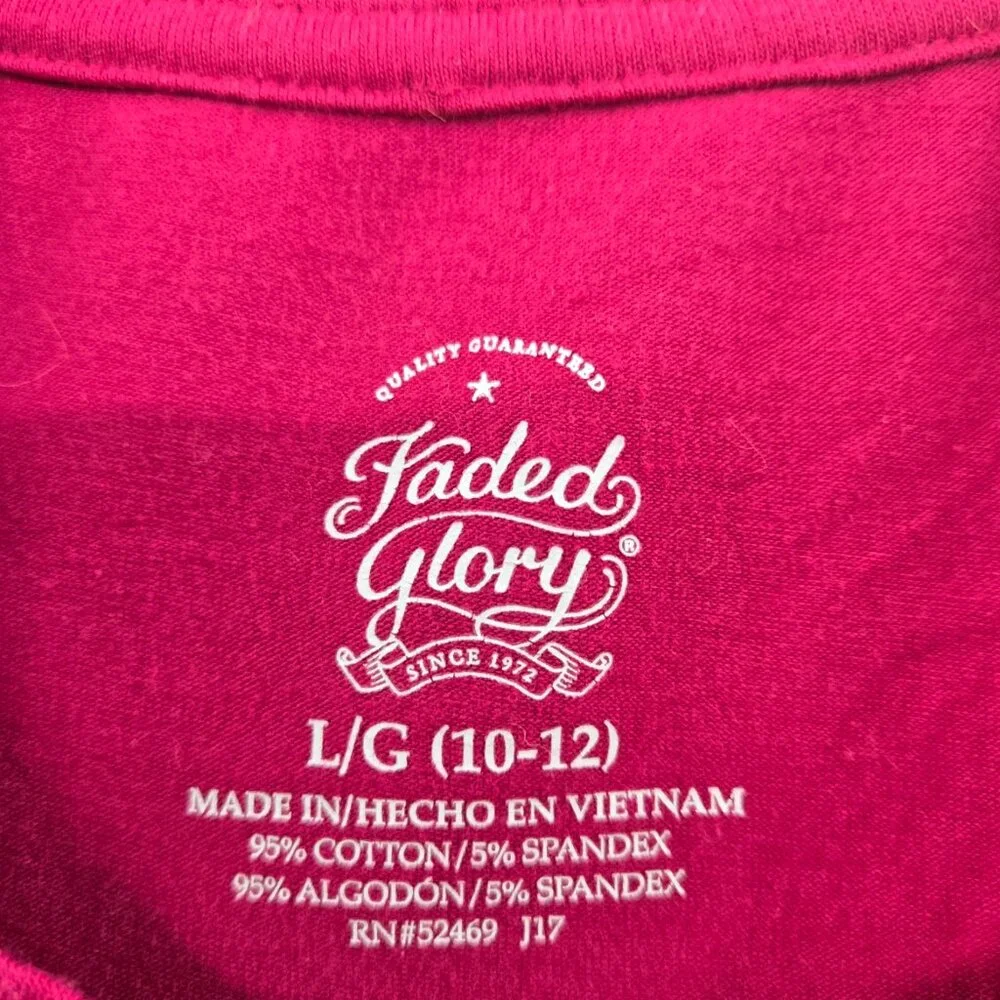 Faded Glory Bright Pink Girl's Beaded Kitten Long Sleeved Shirt Large 10